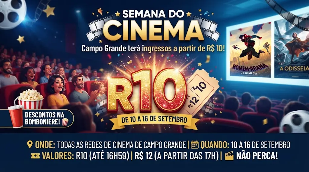 Cinema em dose dupla: Campo Grande terá ingressos a partir de R$ 10 na 2ª Semana do Cinema