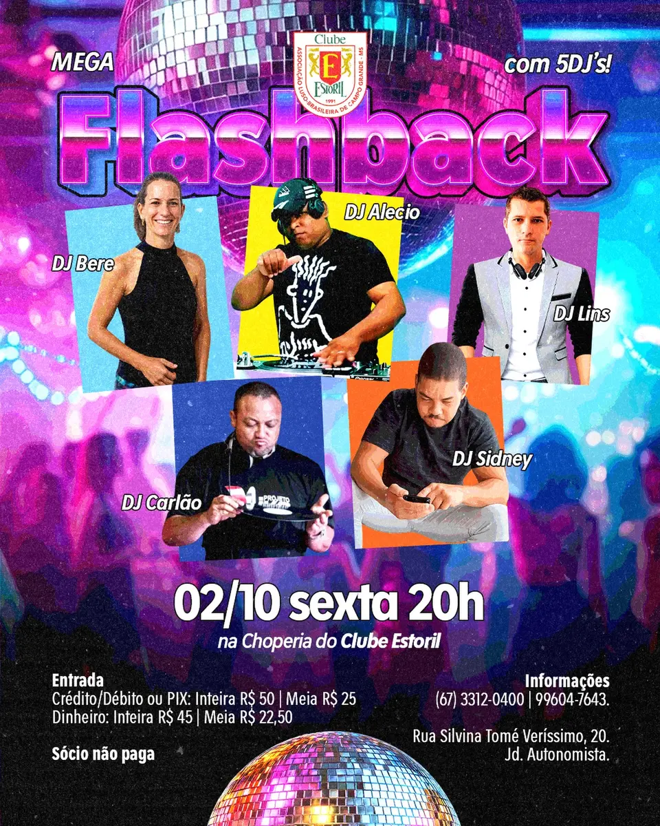 Mega Flashback reúne cinco DJs na Choperia do Clube Estoril